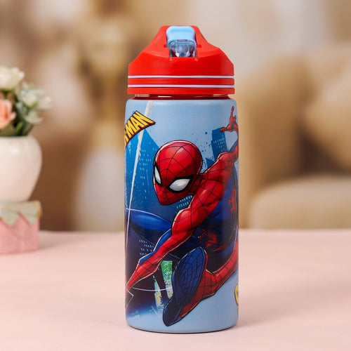 Spider-Man Non-Insulated Steel Sipper Water Bottle – 500ml Blue | Superhero Design | Reusable Kids School & Travel Bottle