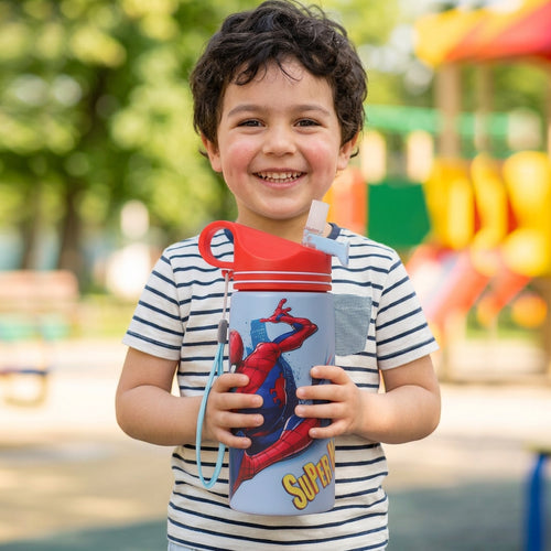 Spider-Man Non-Insulated Steel Sipper Water Bottle – 500ml Blue | Superhero Design | Reusable Kids School & Travel Bottle