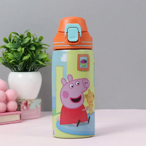 Peppa Pig Non-Insulated Steel Sipper Water Bottle – 500ml Orange | Cute Cartoon Design | Reusable Kids School & Travel Bottle | 3+ Years