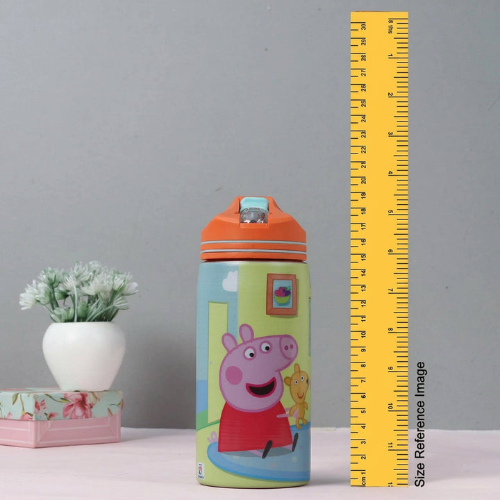 Peppa Pig Non-Insulated Steel Sipper Water Bottle – 500ml Orange | Cute Cartoon Design | Reusable Kids School & Travel Bottle | 3+ Years