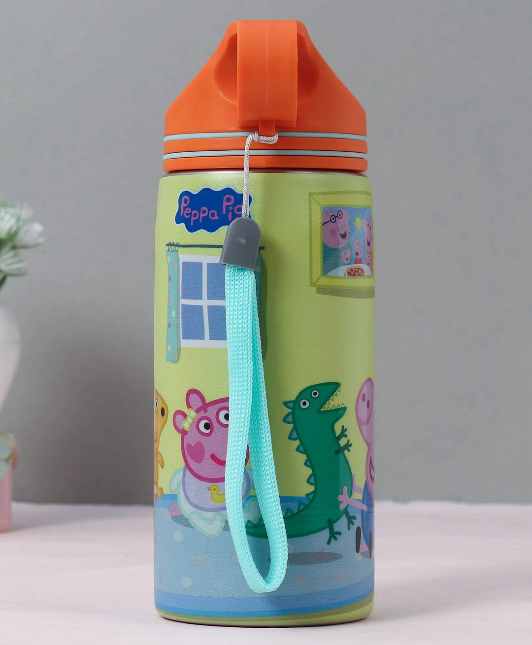 Peppa Pig Non-Insulated Steel Sipper Water Bottle – 500ml Orange | Cute Cartoon Design | Reusable Kids School & Travel Bottle | 3+ Years