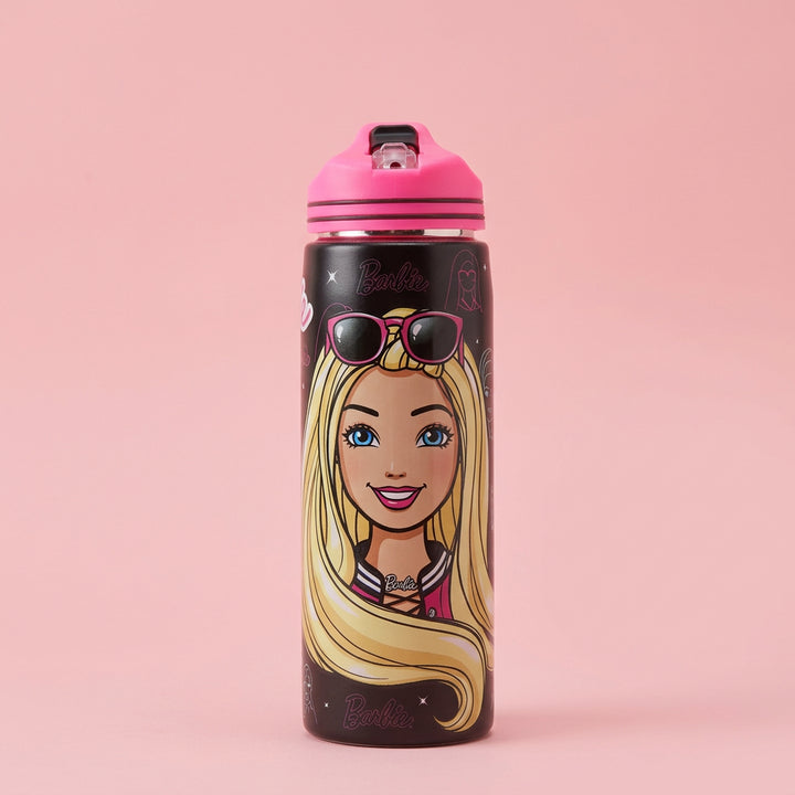 Barbie Non-Insulated Steel Sipper Water Bottle – 700ml Black & Pink | Stylish Barbie Design | Reusable Kids School & Travel Bottle