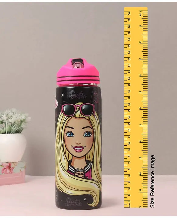 Barbie Non-Insulated Steel Sipper Water Bottle – 700ml Black & Pink | Stylish Barbie Design | Reusable Kids School & Travel Bottle