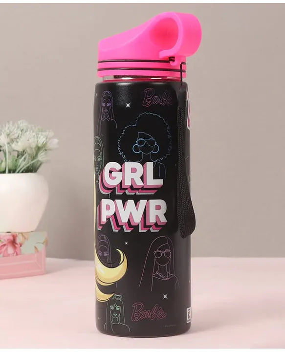 Barbie Non-Insulated Steel Sipper Water Bottle – 700ml Black & Pink | Stylish Barbie Design | Reusable Kids School & Travel Bottle
