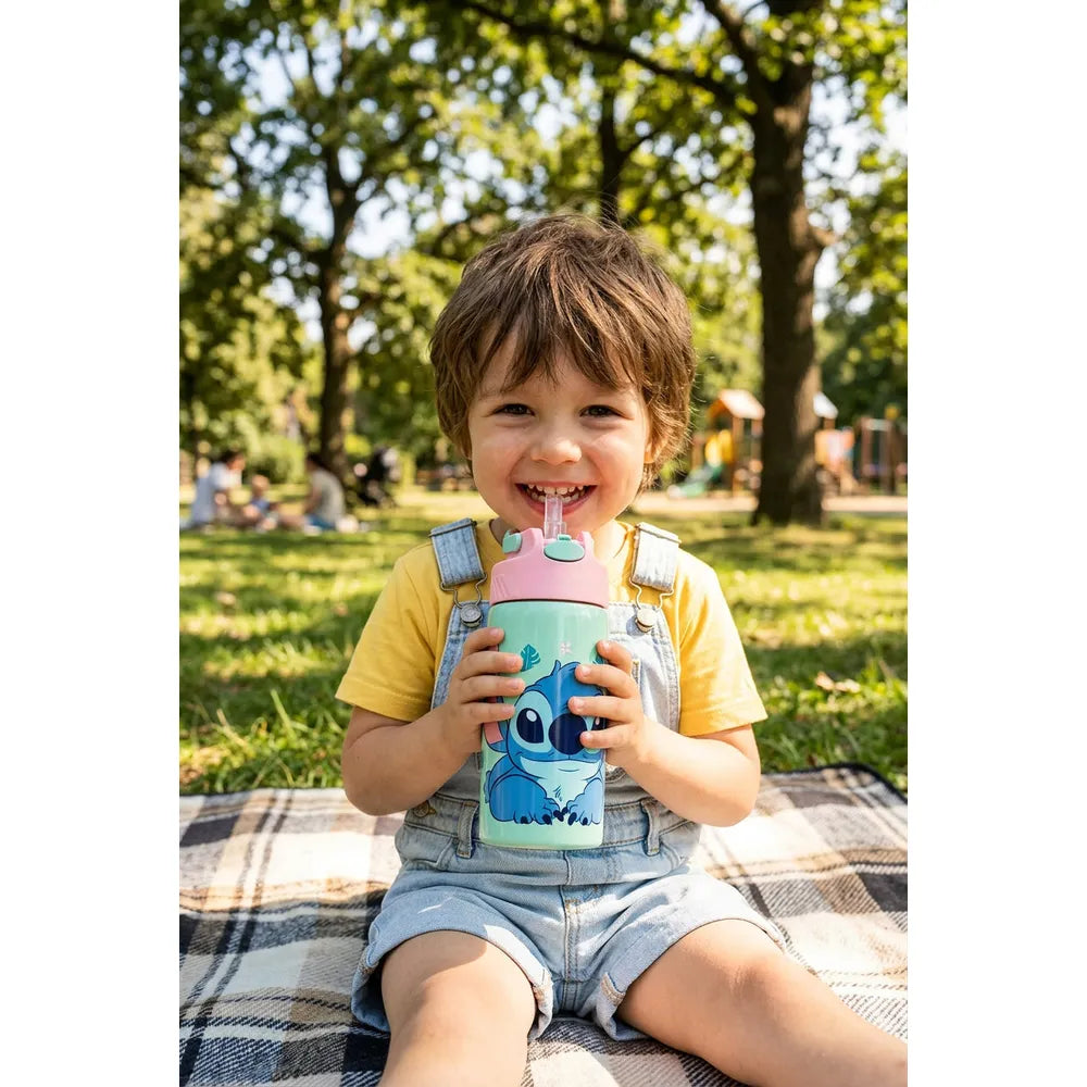 Licensed Disney Stitch Sipper Water Bottle for Kids | 400 ml | Stylish & Portable Bottle - Blue