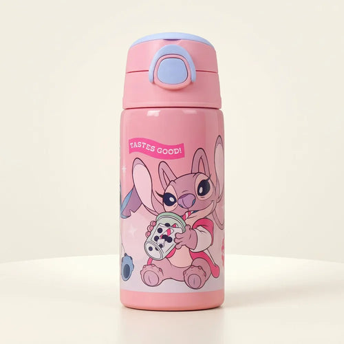 Licensed Disney Stitch Insulated Sipper Water Bottle for Kids | 400 ml | Stylish & Portable Bottle - Pink