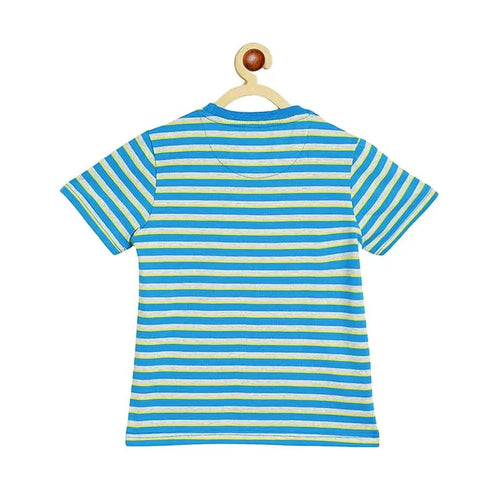 Campana 100% Cotton Knit Half Sleeves Striped T-Shirt | Blue & Light Grey