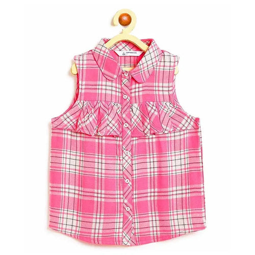 Campana 100% Cotton Woven Sleeveless Checked Shirt Style Top | Pink