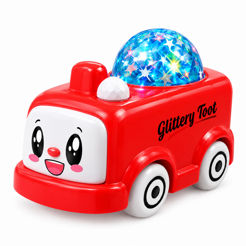 Glittery Toot Cute Car Toy with Colorful Lights & Automatic Rotating | Musical Toy Car- Pinkish Red