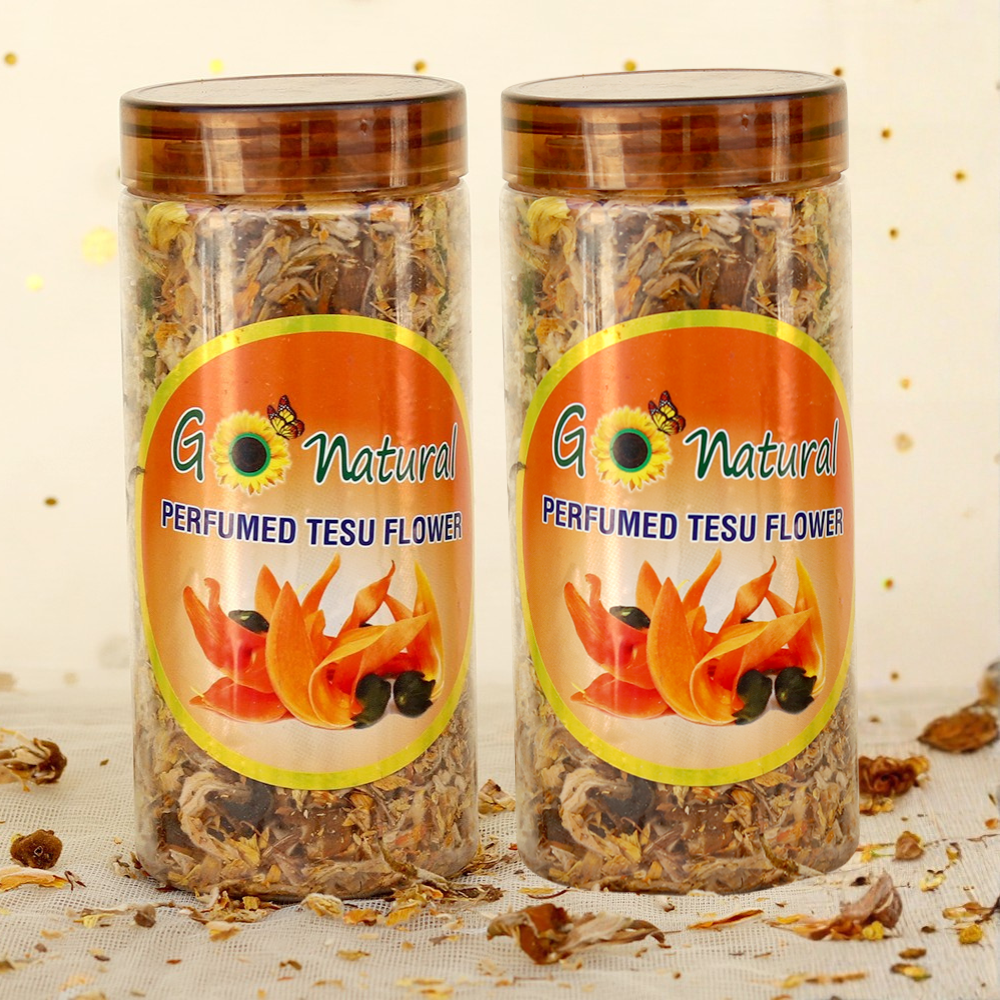 2 Pack of 100% Natural Dried Palash (Tesu/Kesu) Flowers Box - 100gm Each (Total 600gm) | Sandalwood Fragrance