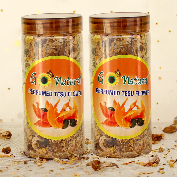 2 Pack of 100% Natural Dried Palash (Tesu/Kesu) Flowers Box - 100gm Each (Total 600gm) | Sandalwood Fragrance