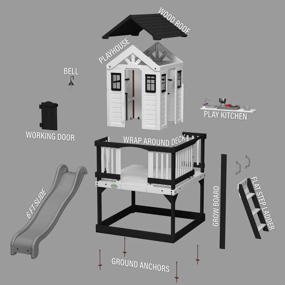 Sweetwater Heights Elevated Playhouse with Wave Slide, Wrap-Around Deck & Kitchen | Weight- 105.69 Kg (2-10 Years)