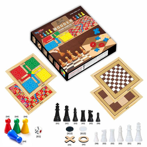 ToyAffair 5 in 1 Wooden Board Game Set - Ludo, Snakes & Ladders, Checkers, Chess, & Tic Tac Toe (4 Years till Grown Ups)