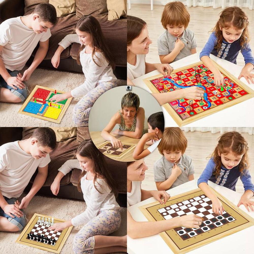 ToyAffair 5 in 1 Wooden Board Game Set - Ludo, Snakes & Ladders, Checkers, Chess, & Tic Tac Toe (4 Years till Grown Ups)