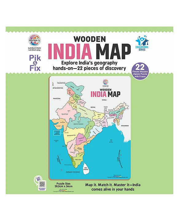 Ratna's Wooden India Map Puzzle with 22 Wooden Pieces