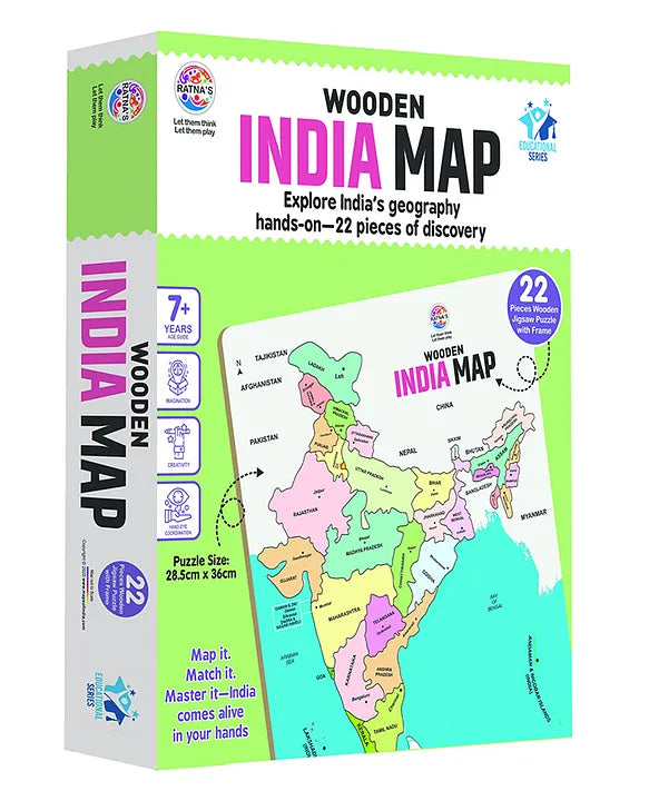 Ratna's Wooden India Map Puzzle with 22 Wooden Pieces
