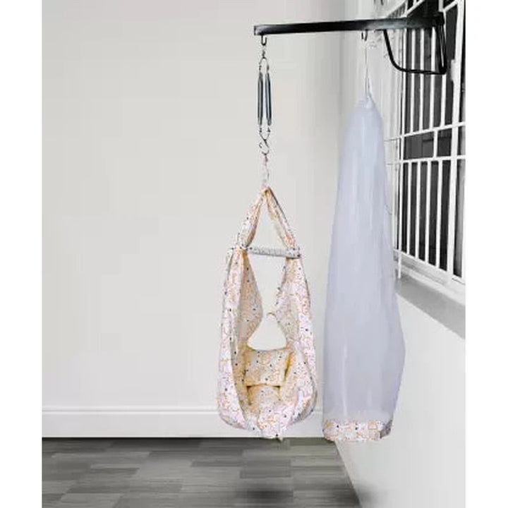 Shower Baby Swing Cradle With Mosquito Net, Pillow, Spring And Metal Window Cradle Hanger (0-6 Months) | Capacity-15 Kg