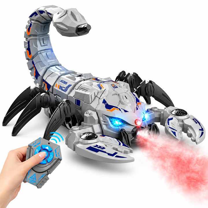 Remote Control Spray Scorpion - Robot with Water Mist Smoke, Lights, Music & Moving Joints (Grey)