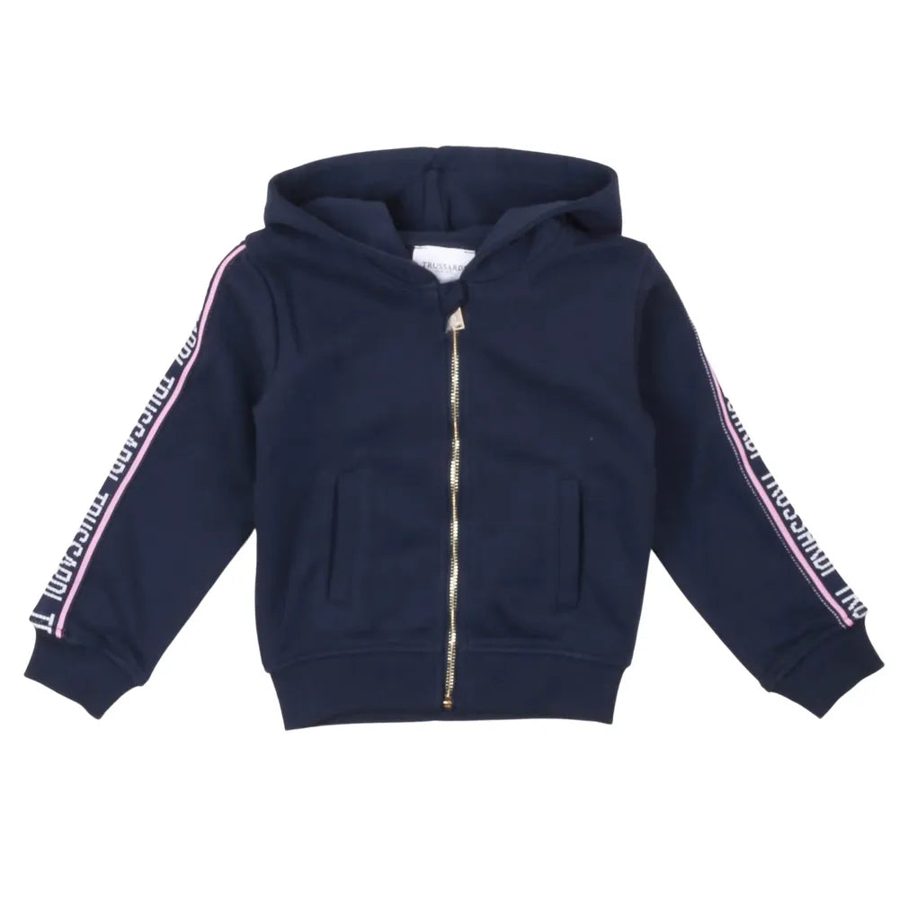 Trussardi Junior Navy Blue Zipper Hoodie with Logo Tape (Boy)