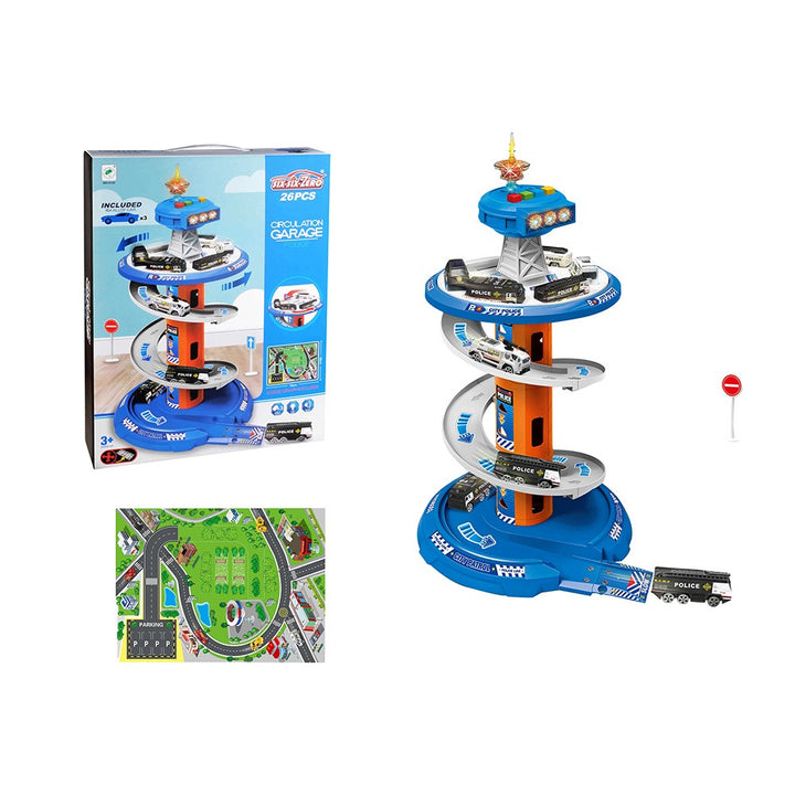 Police Circulation Garage Track Set with 3 Alloy Cars - 26 Pieces (3-8 Years)