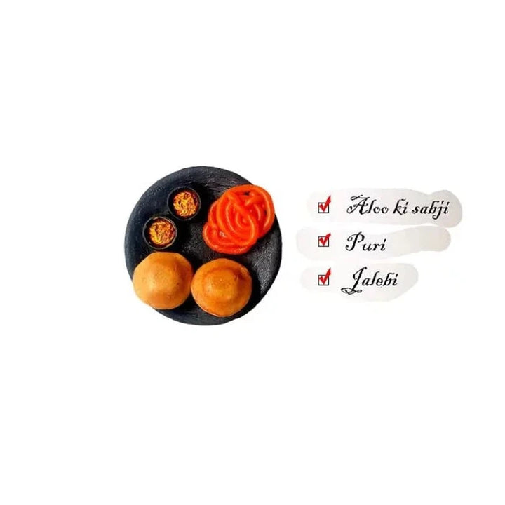 Aloo Puri and Jalebi Plate Miniature Food Fridge Magnet