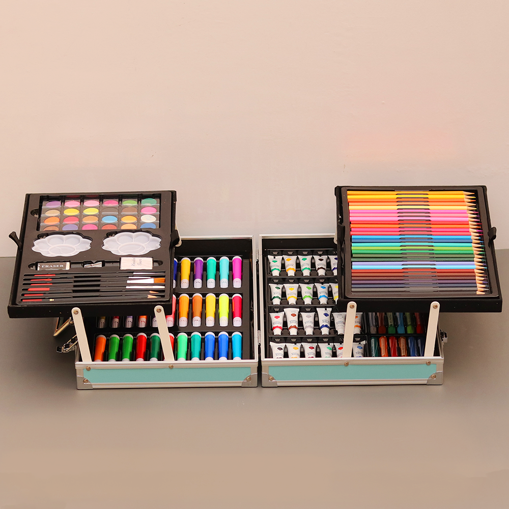 2 Layers Art Supplies Coloring Portable Case Kit (145 Pieces) - Assorted Case Colours & Designs
