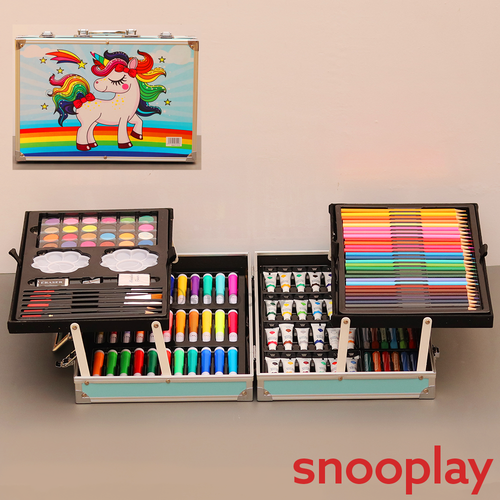 Premium 2 Layers Art Supplies Colouring Portable Case Kit - 145 Pieces (3-10 Years) | Assorted Case Colors & Designs