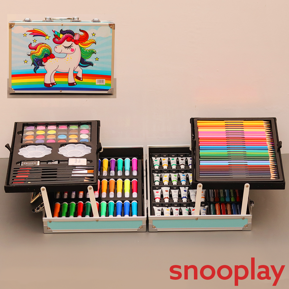 2 Layers Art Supplies Coloring Portable Case Kit (145 Pieces) - Assorted Case Colours & Designs
