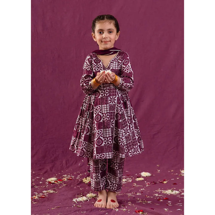 Jovi Jiyara Violet Printed Anarkali Suit Set