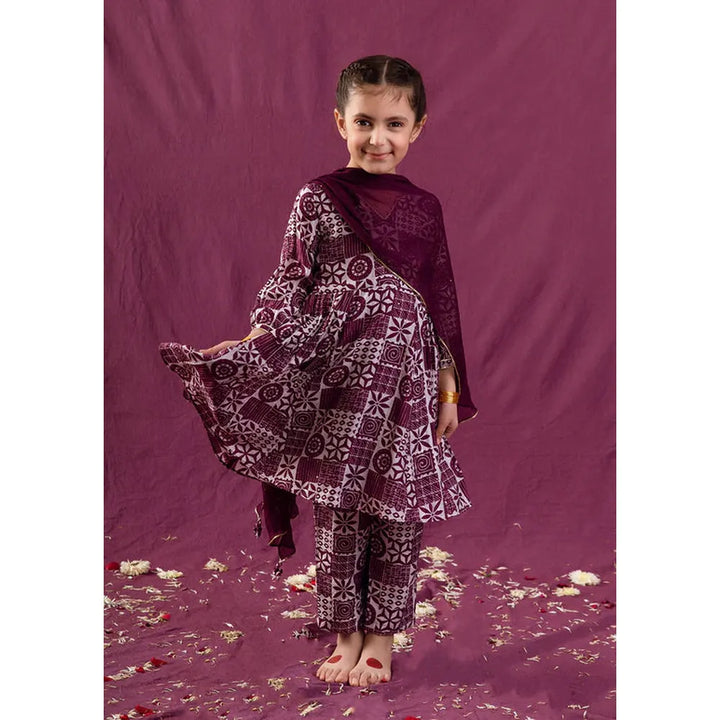 Jovi Jiyara Violet Printed Anarkali Suit Set