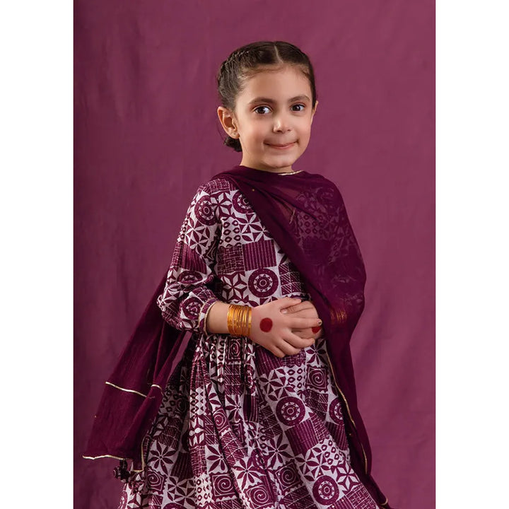 Jovi Jiyara Violet Printed Anarkali Suit Set