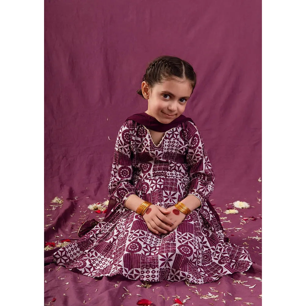 Jovi Jiyara Violet Printed Anarkali Suit Set