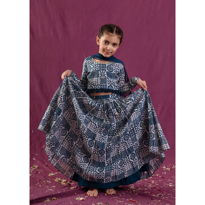 Jovi Jiyara Teal Blue Top with Skirt Set | Lehenga Set
