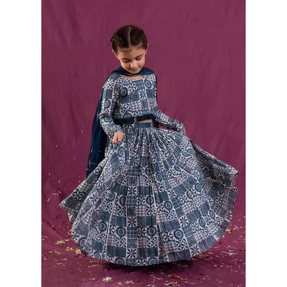 Jovi Jiyara Teal Blue Top with Skirt Set | Lehenga Set