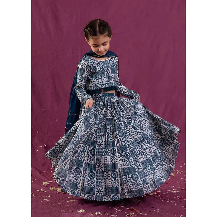 Jovi Jiyara Teal Blue Top with Skirt Set | Lehenga Set