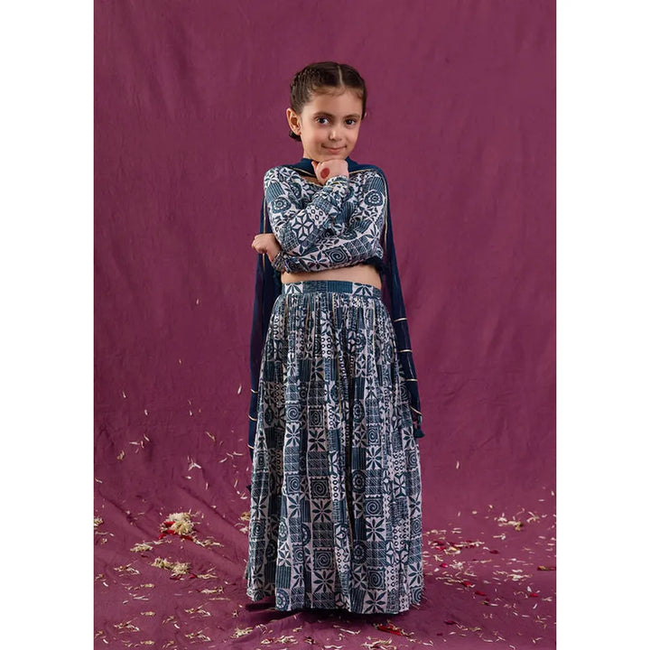 Jovi Jiyara Teal Blue Top with Skirt Set | Lehenga Set