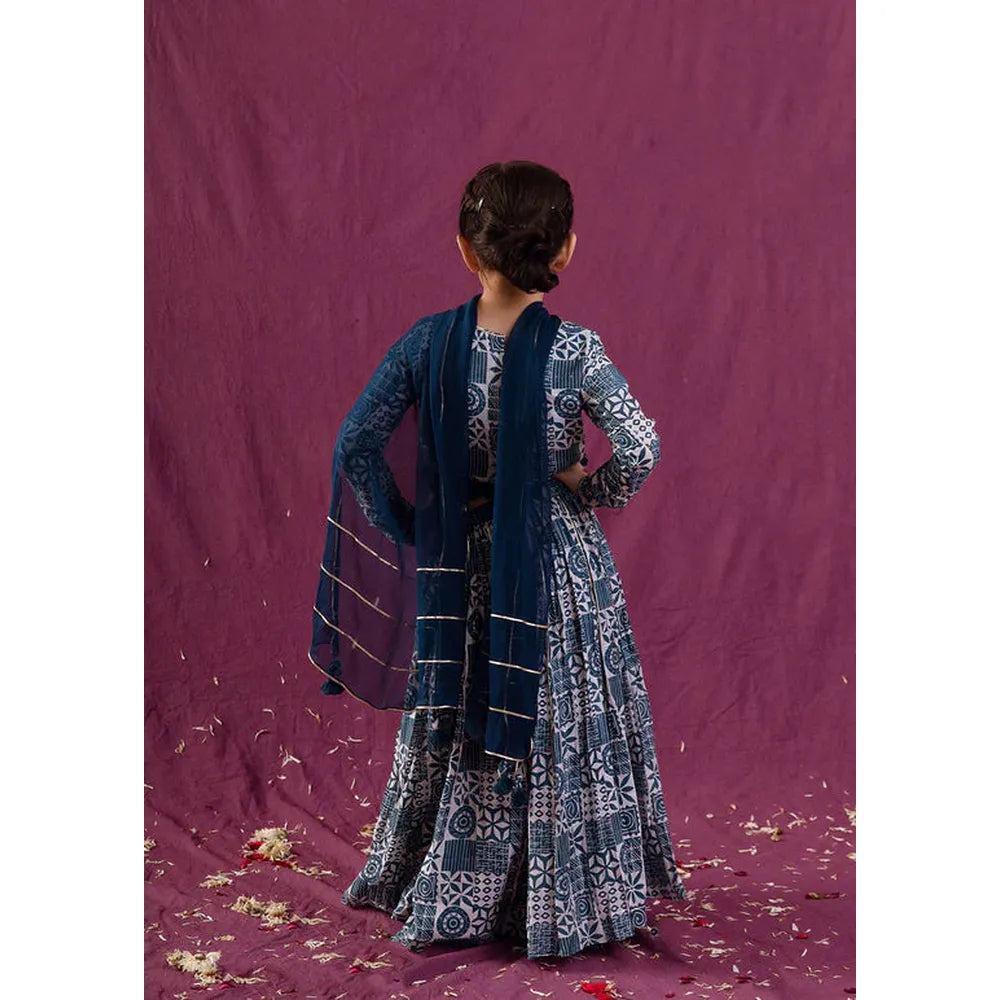 Jovi Jiyara Teal Blue Top with Skirt Set | Lehenga Set