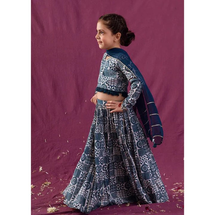 Jovi Jiyara Teal Blue Top with Skirt Set | Lehenga Set