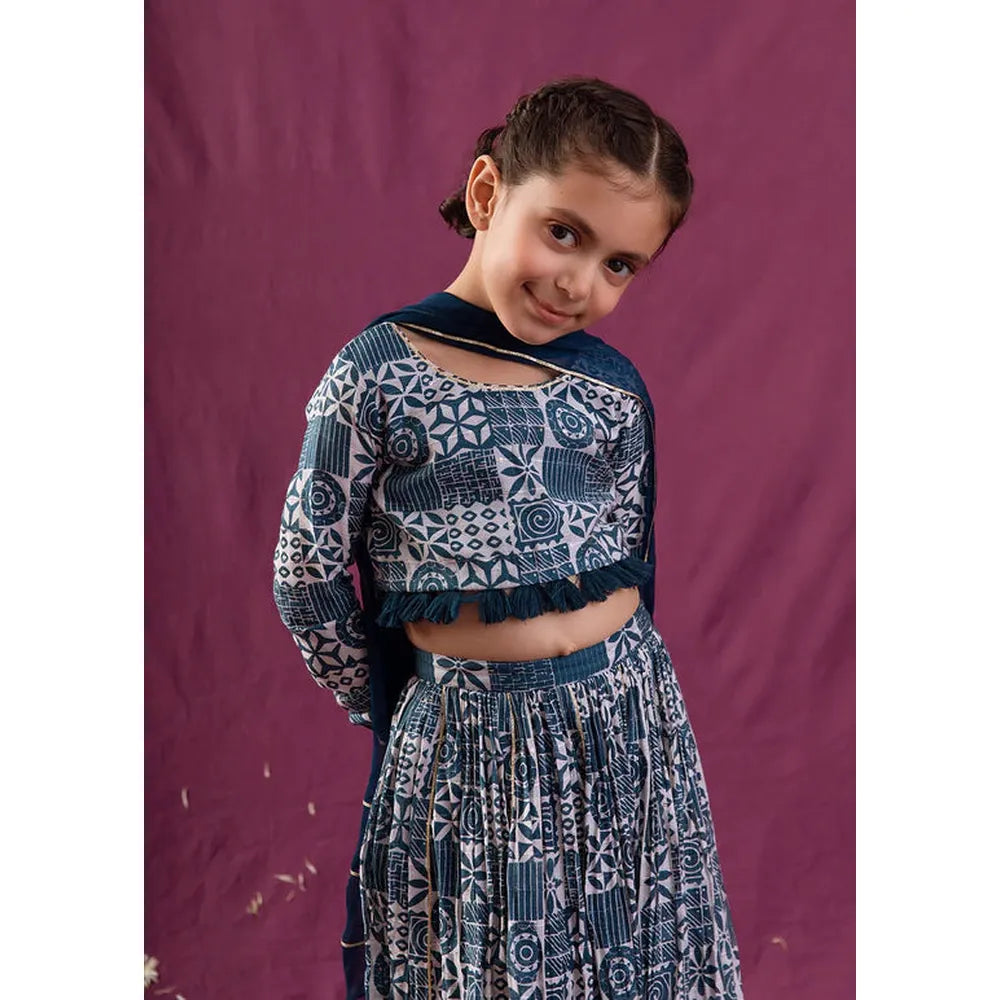 Jovi Jiyara Teal Blue Top with Skirt Set | Lehenga Set