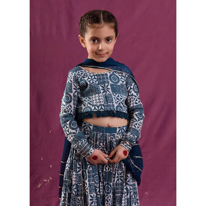 Jovi Jiyara Teal Blue Top with Skirt Set | Lehenga Set
