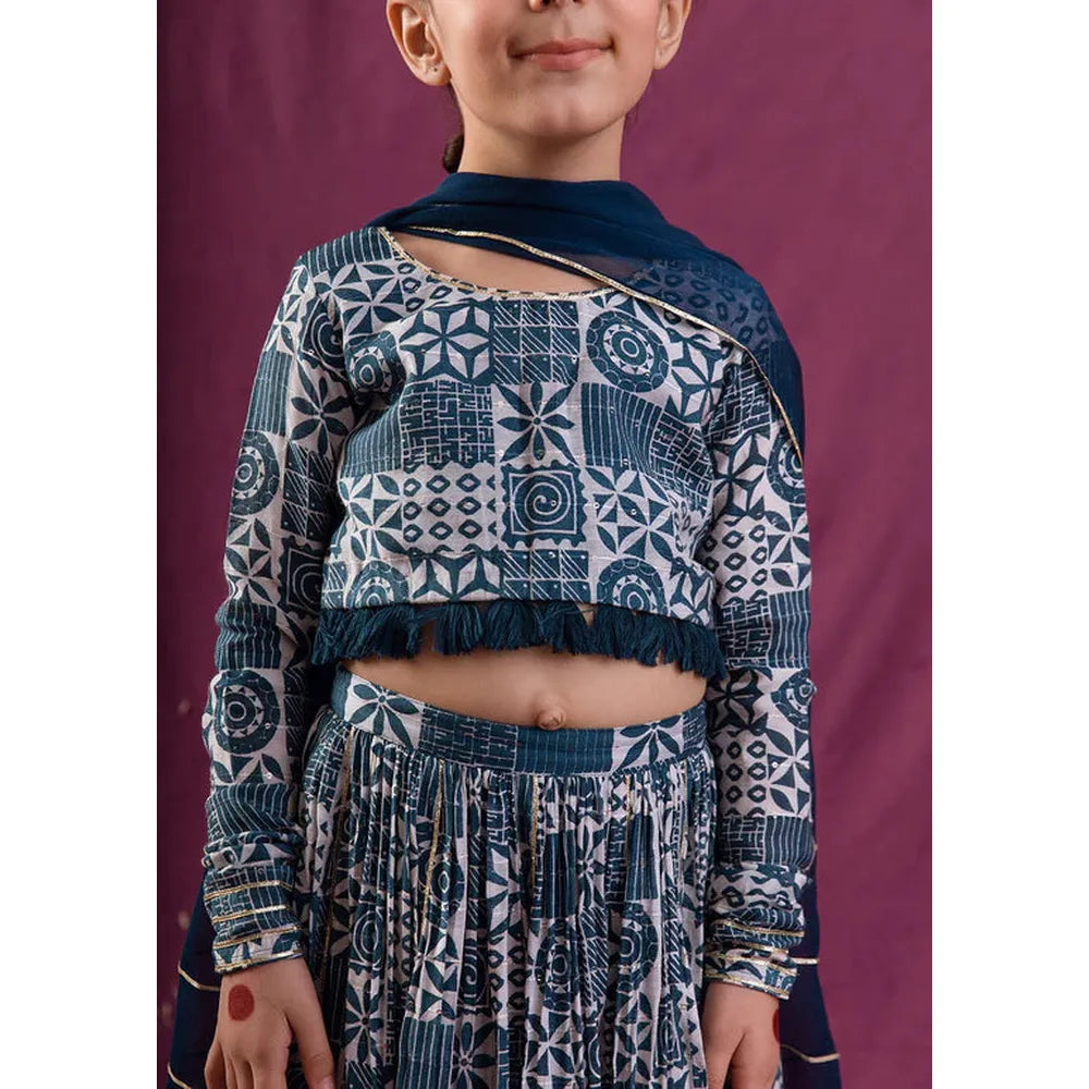 Jovi Jiyara Teal Blue Top with Skirt Set | Lehenga Set