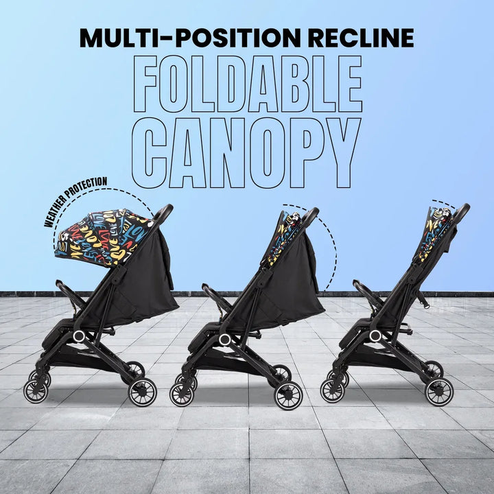 Tinyberg Baby Stroller with 5 Point Safety Belt | Upto 25 Kg | One Hand Fold | Cabin Stroller | Multiple Recline | FeatherLite
