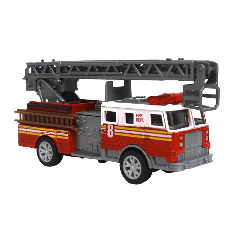 Die cast Metal Fire Brigade Truck | Stretchable Ladder & Push Back Function | Multicolour