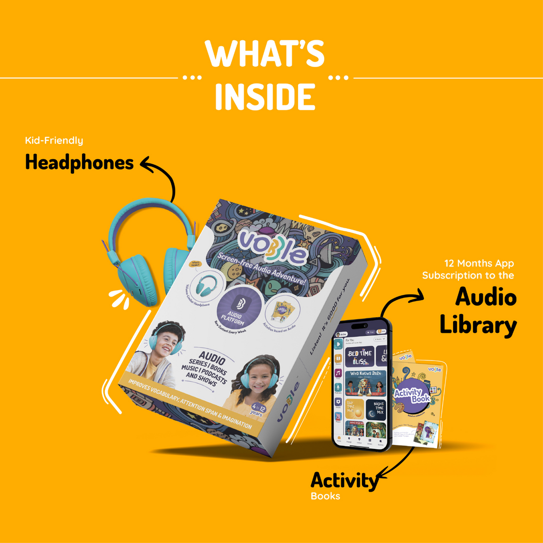 Vobble Kids Screen Free Audio Stories, Music, Adventure Bluetooth Headphones with Subscription Pack 12 Months (New Content Added Every Week), 4000+ Minutes of Content, 4 to 12 Years