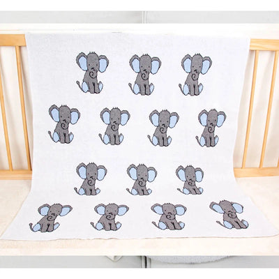 Premium Baby Blanket Knit 100% Cotton with Cute Animal Prints - Beige (Elephant Print)