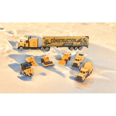 7 in 1 Die-cast Metal Construction Vehicles Set for Kids | Metal Trucks Set with Plastic Parts (Yellow)