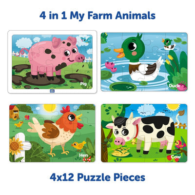 Farm Animals 4 in 1 Jigsaw Wooden Puzzle