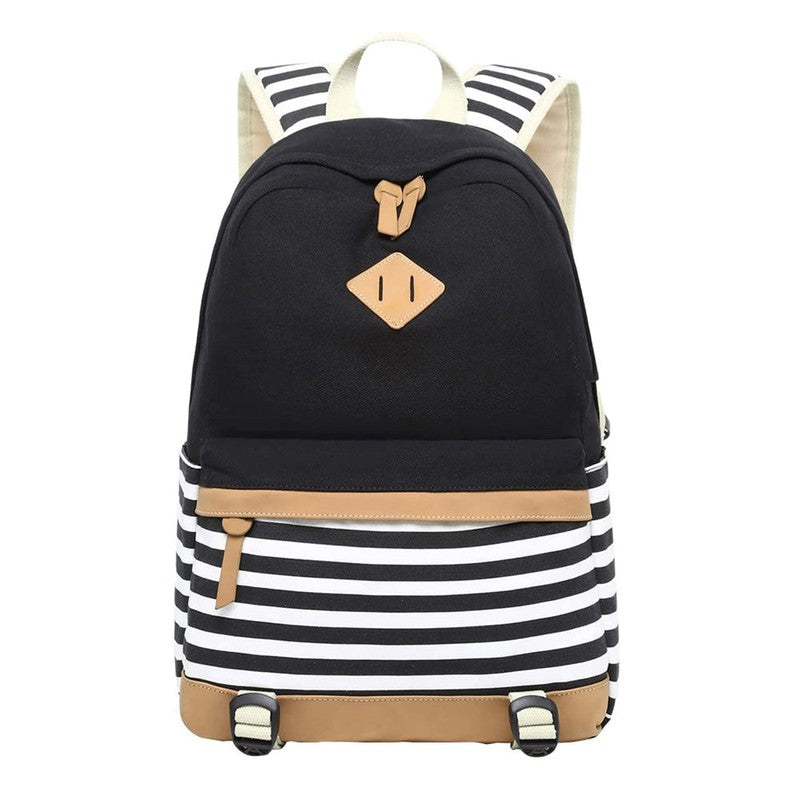 Black Stripes Matching Backpack with Lunch Bag & Stationery Pouch