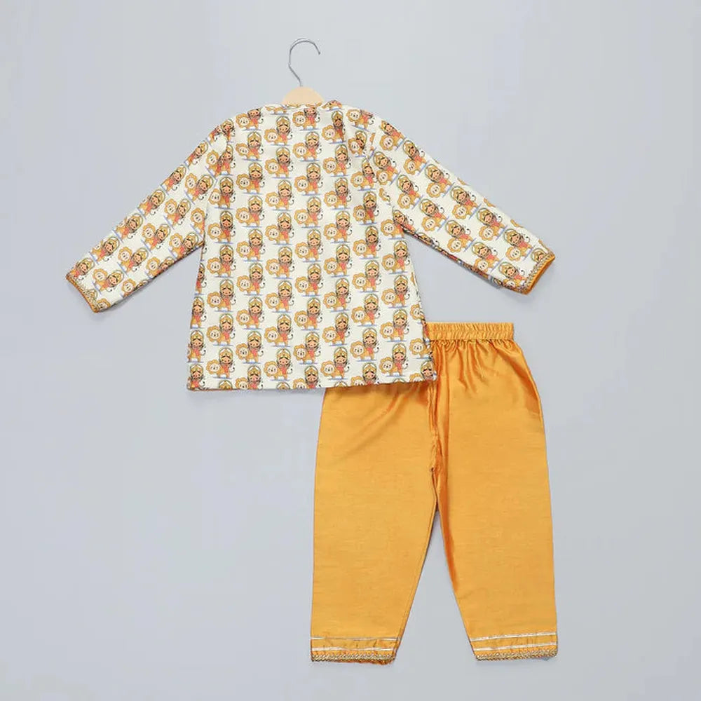 The Little Tales Durgaji Printed Kurta Payjama Set
