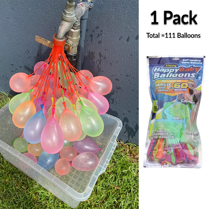 Total 111 Balloons - Fill Magic Water Balloon for Holi | No Need to Tie Knots Crazy Quick Fill in 60 Seconds with 1 Universal tap Adaptor | Assorted Colours